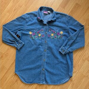 Vintage Floral Embroidered Denim Shirt